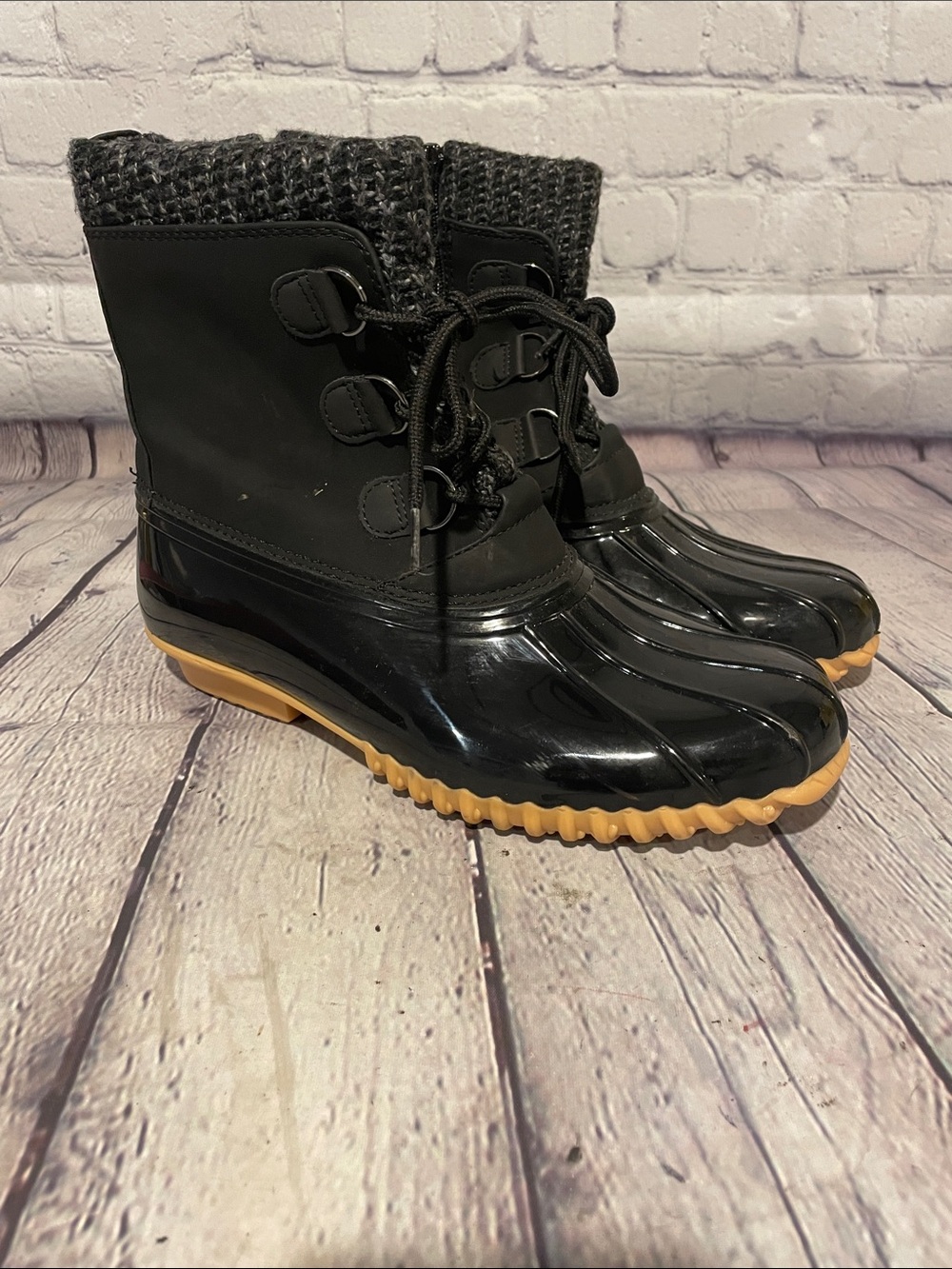 Sporto Black Winter Rain Boots with Tan Traction Sole